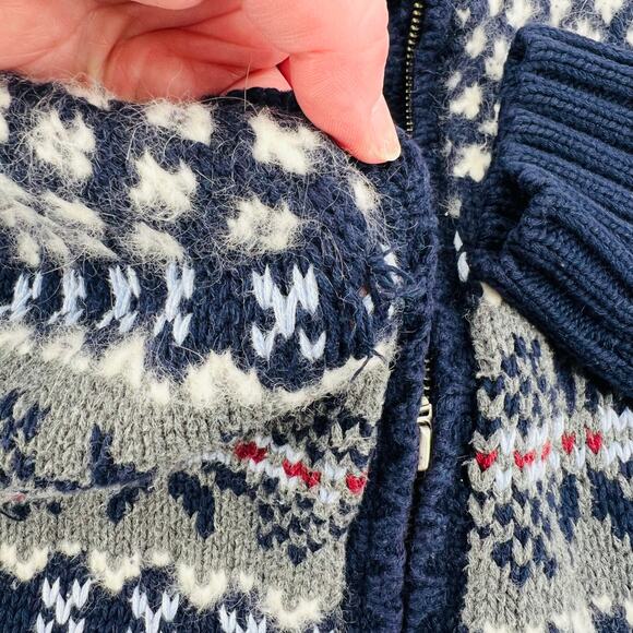 EDDIE BAUER Women's Fair Isle Reindeer Cardigan Zip Sweater Large Dark Blue - Picture 6 of 9